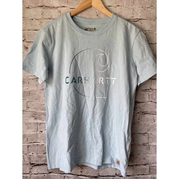 Carhartt Womens Blue T-Shirt Loose Fit S Logo Casual Summer Comfort Work - Picture 1 of 4